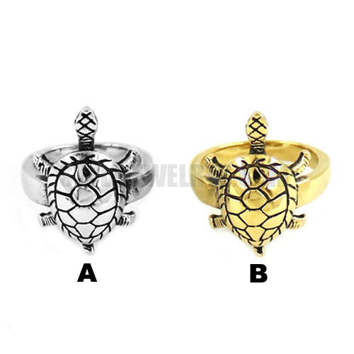 Stainless Steel Turtle Ring, Silver, Gold SWR0540 - Click Image to Close